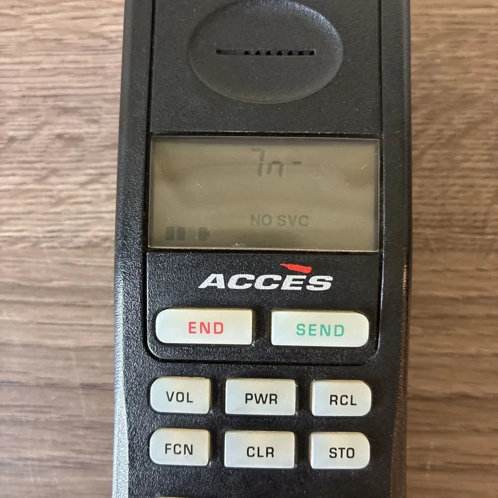 Vintage Acces Cellular Phone With Base, Antenna, Box And Manual, Mitsubishi Intl